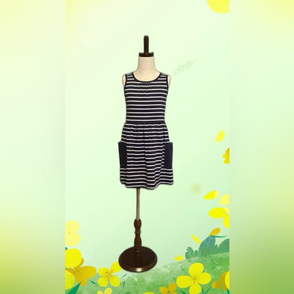 Hanna Andersson Girls Dress Size 6-7 Blue and White Stripes Tank Top Dress